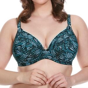 Elomi Size 38L Portia Silver Full Cup Plunge Underwire Butterfly Black Mesh Bra